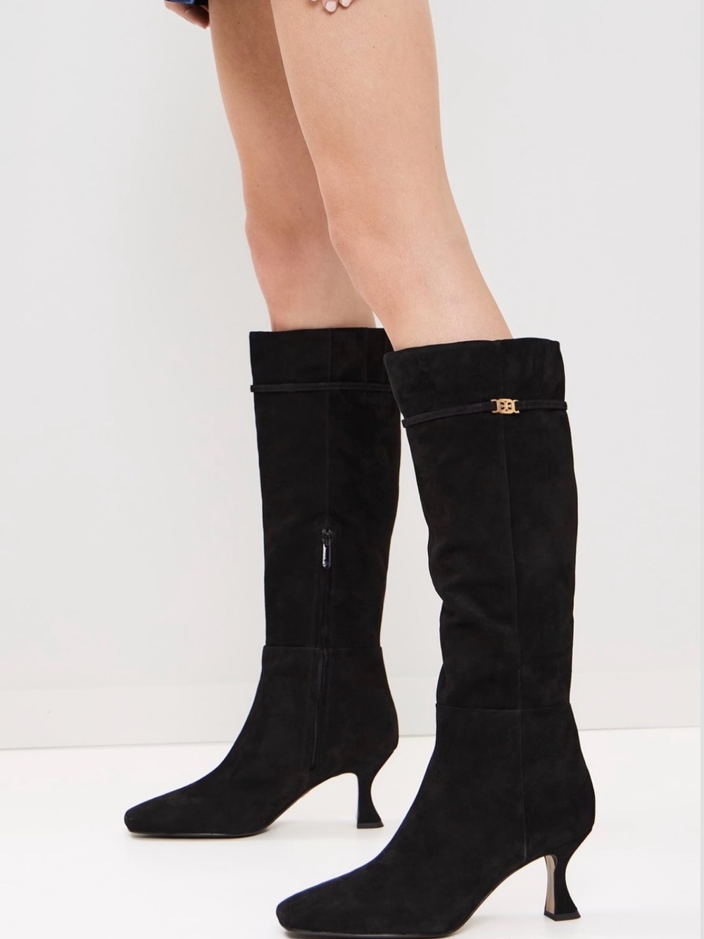 NWT Sam Edelman Black Suede Boots with Gold Accent - Women - Picture 7 of 7